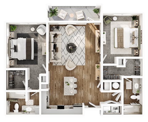 Floor plan for 2 beds, 2 baths, 1176 sqft